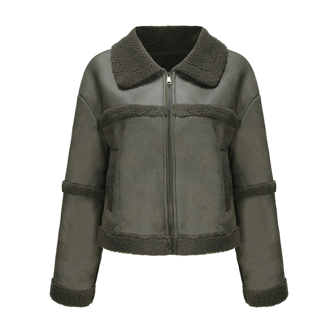 Women's short teddy jacket in aviator style with zipper Mune Fashion