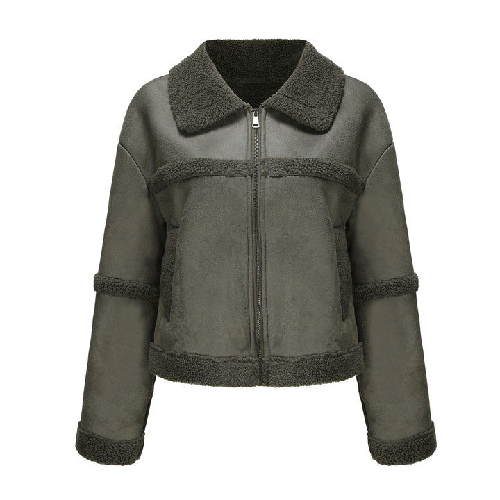 Women's short teddy jacket in aviator style with zipper Mune Fashion