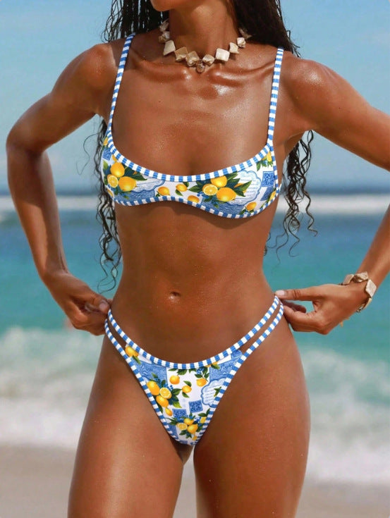 Women Triangle Bikini with floral design and tie details Mune Fashion