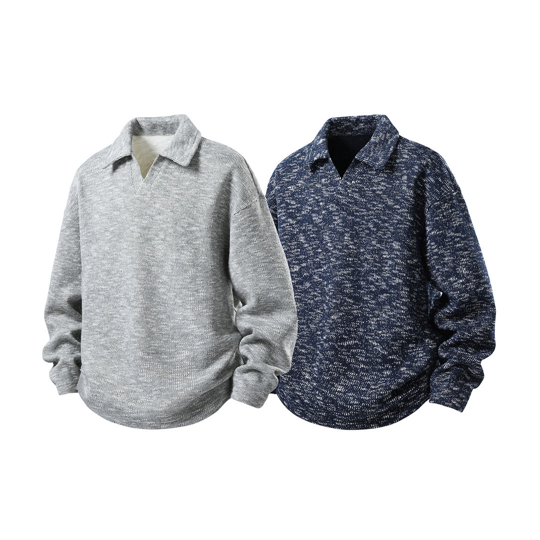 Herren Grobstrick-Kragenpullover mit V-Ausschnitt und Relaxed‑Fit Mune Fashion