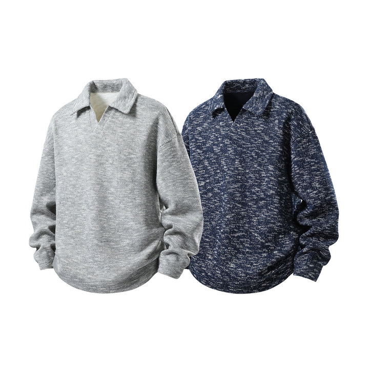 Herren Grobstrick-Kragenpullover mit V-Ausschnitt und Relaxed‑Fit Mune Fashion