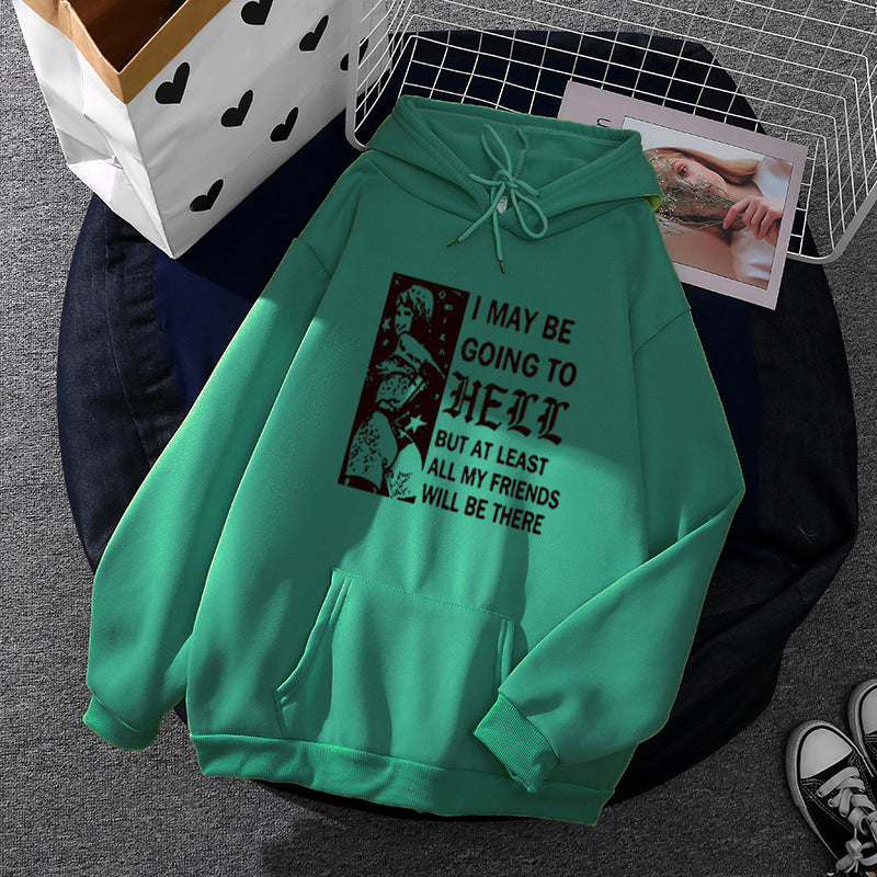 Women oversized hoodie with Gothic statement print and kangaroo pocket Mune Fashion
