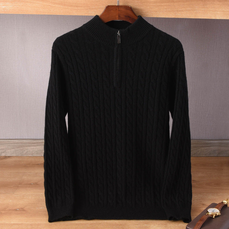 Men's cable knit half-zip pullover made of soft wool blend with stand-up collar Mune Fashion