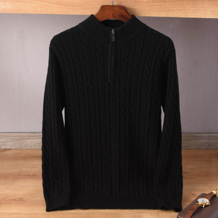 Men's cable knit half-zip pullover made of soft wool blend with stand-up collar Mune Fashion