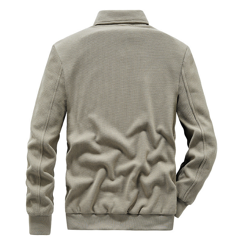 Men's waffle knit blouson with stand-up collar, zipper, and chest pocket Mune Fashion