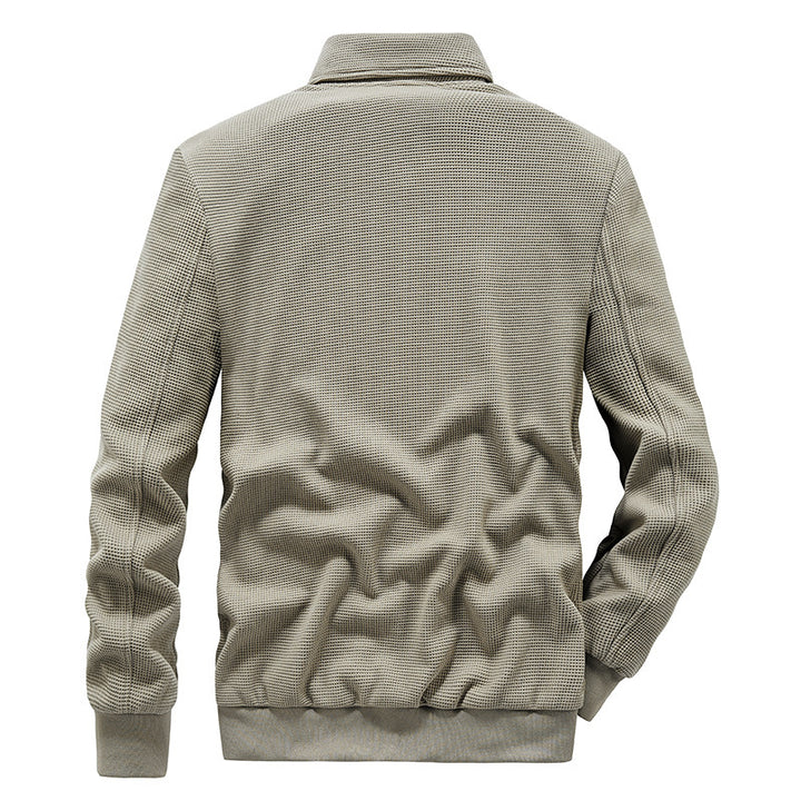 Men's waffle knit blouson with stand-up collar, zipper, and chest pocket Mune Fashion