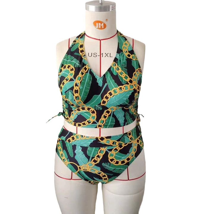 Women High-Waist Bikini Set with modern palm print Mune Fashion