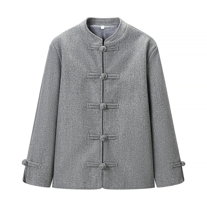 Women's Wool Look Short Jacket with Stand-Up Collar and Knot Closures Mune Fashion