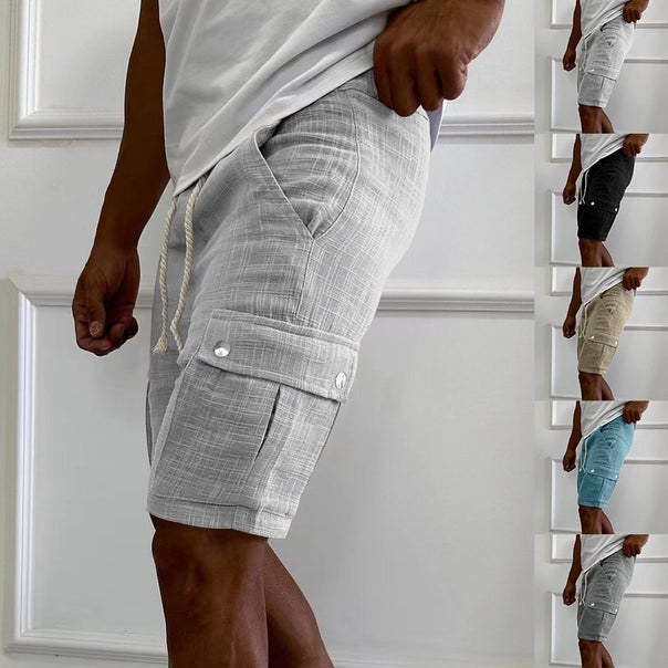 Men's urban cargo Bermuda shorts made of linen-cotton blend with elastic drawstring waistband and snap-flap pockets Mune Fashion