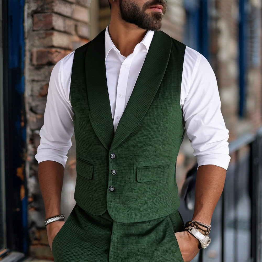 Men's Tailored Waistcoat with Shawl Collar, Three-Button Closure and Textured Weaving Structure Mune Fashion