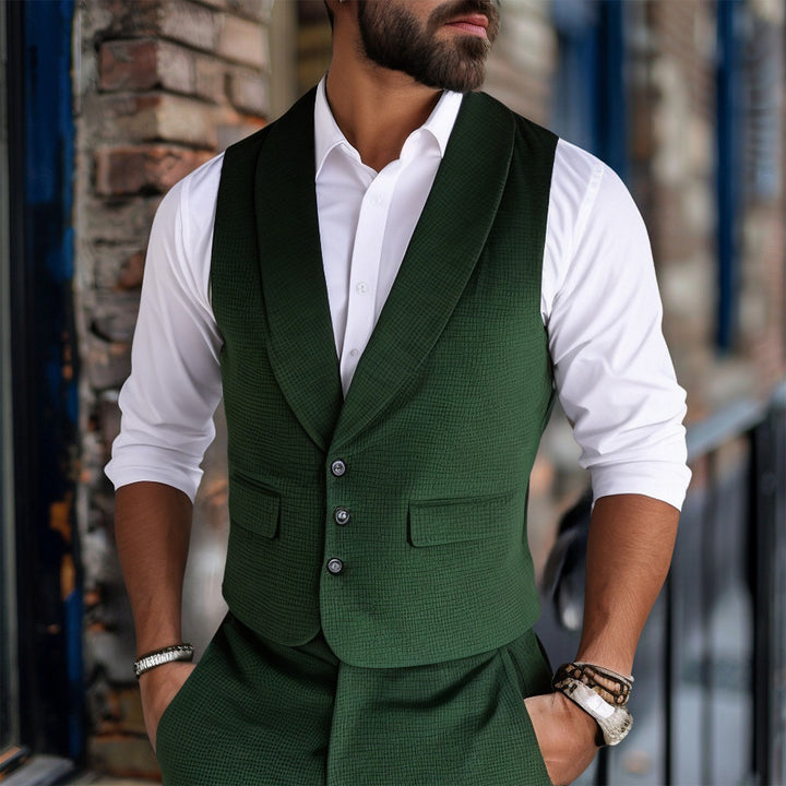 Men's Tailored Waistcoat with Shawl Collar, Three-Button Closure and Textured Weaving Structure Mune Fashion