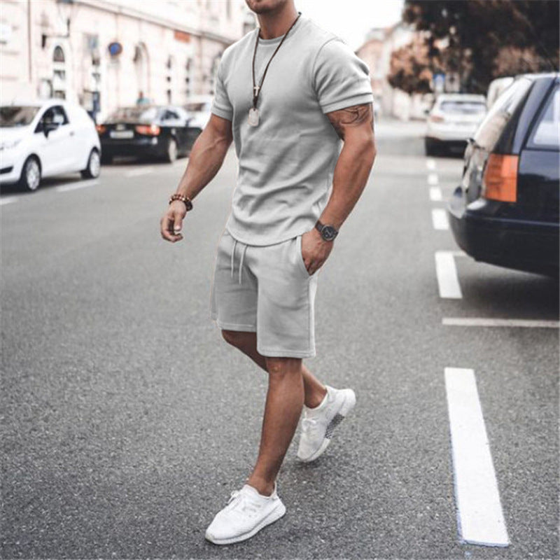 Men's fitted short sleeve shirt with reinforced shoulder seam and elastic drawstring bermuda made of stretch jersey Mune Fashion
