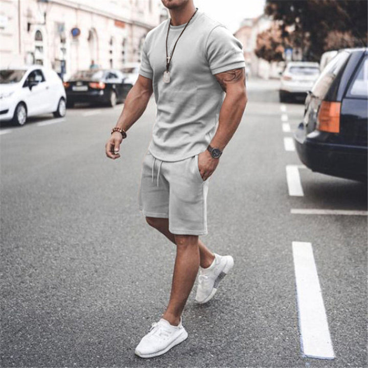 Men's fitted short sleeve shirt with reinforced shoulder seam and elastic drawstring bermuda made of stretch jersey Mune Fashion