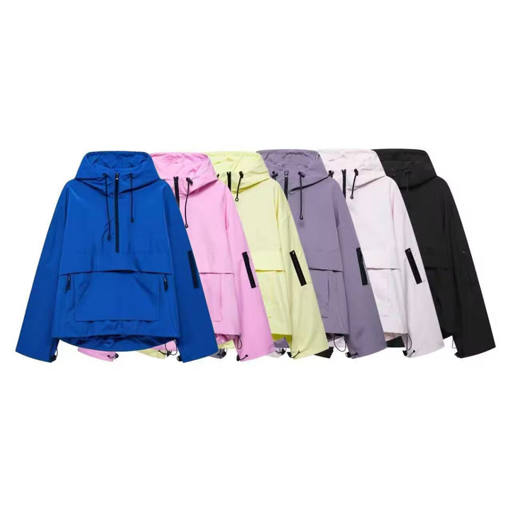 Women's Oversize Windbreaker-Anorak with Hood, Half-Zip and Kangaroo Pocket Mune Fashion