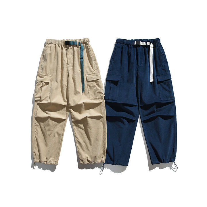 Men's Baggy Cargo Pants with Elastic Waistband, Utility Pockets and Drawstring Closure Mune Fashion