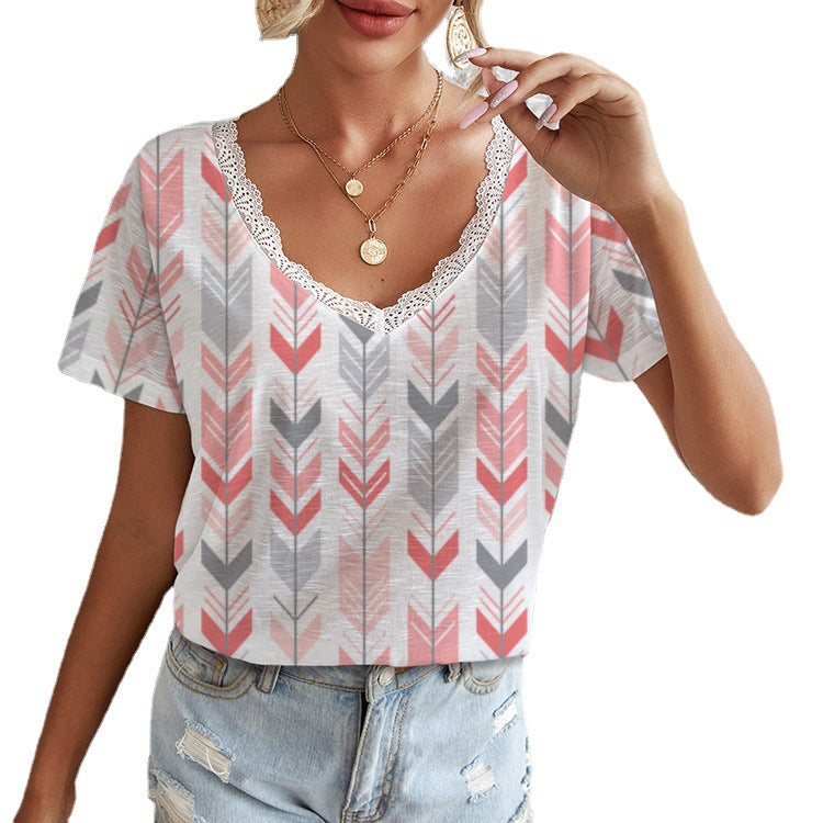 Ladies' viscose shirt with lace collar and arrow pattern Mune Fashion