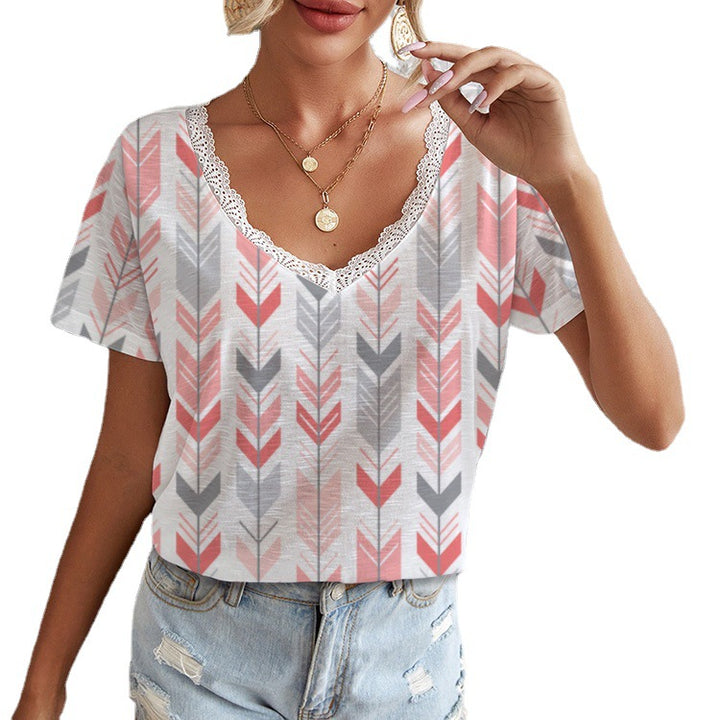 Ladies' viscose shirt with lace collar and arrow pattern Mune Fashion