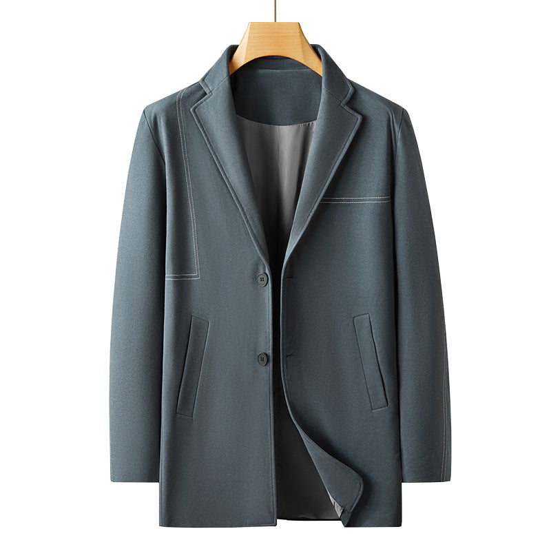 Men's Short Wool Blend Overcoat in Blazer Style with Contrasting Decorative Stitching Mune Fashion