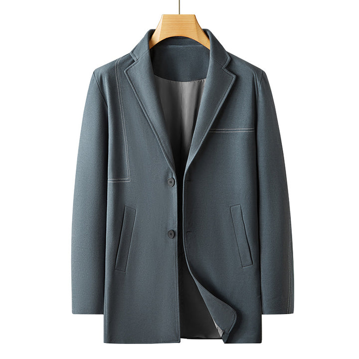 Men's Short Wool Blend Overcoat in Blazer Style with Contrasting Decorative Stitching Mune Fashion