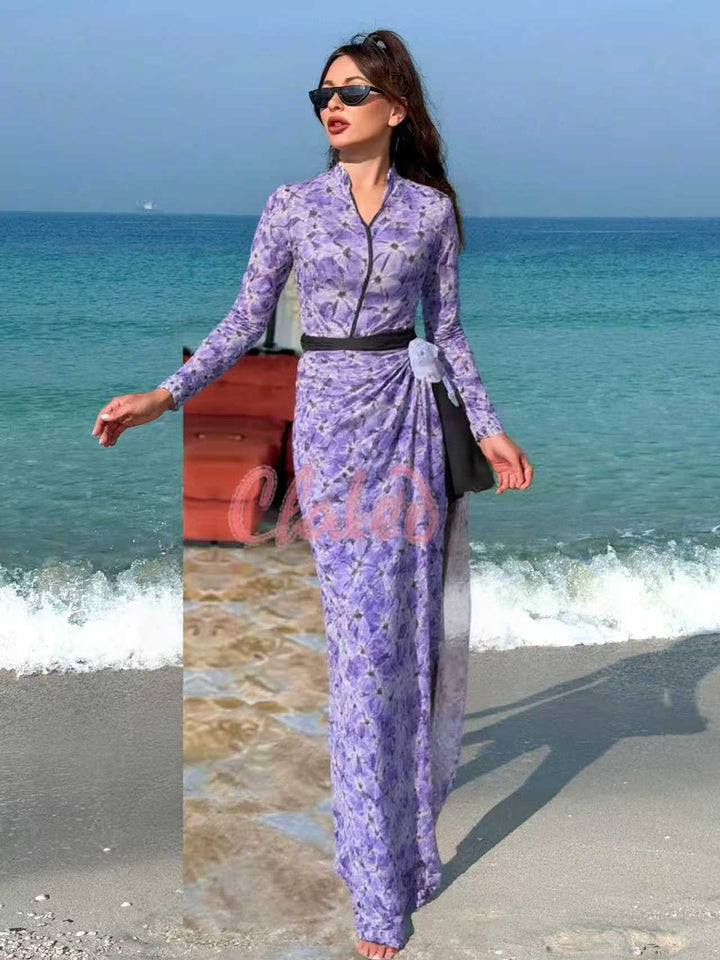 Women elegant beach dress with floral pattern Mune Fashion