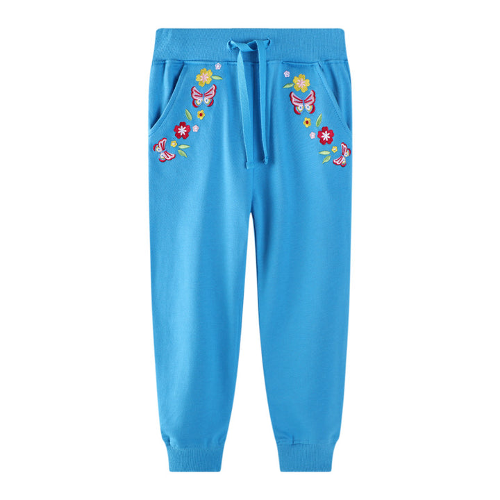 Girls jogging pants with colorful flower and butterfly embroidery Mune Fashion