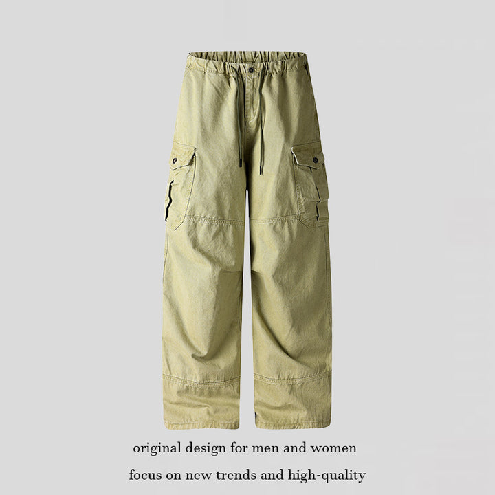 Women's Wide Cargo Palazzo Pants with Drawstring Waist and Multiple Pockets Mune Fashion