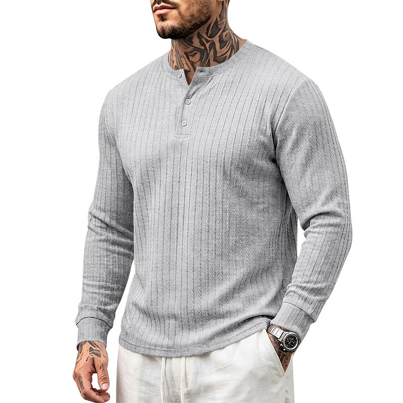 Men's fine knit Henley with stand collar and cable pattern Mune Fashion