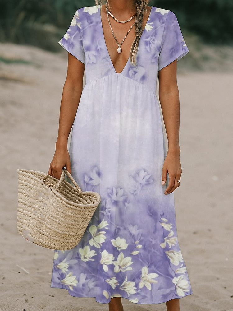 Ladies max dress with deep V-neck and flowing skirt Mune Fashion