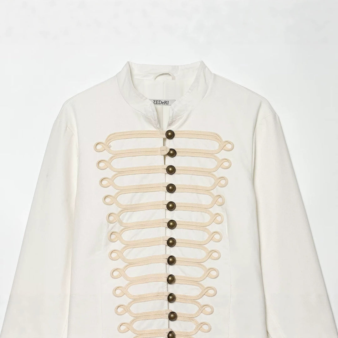 Women's Military-Inspired Short Jacket with Frog Closures and Stand-Up Collar Mune Fashion