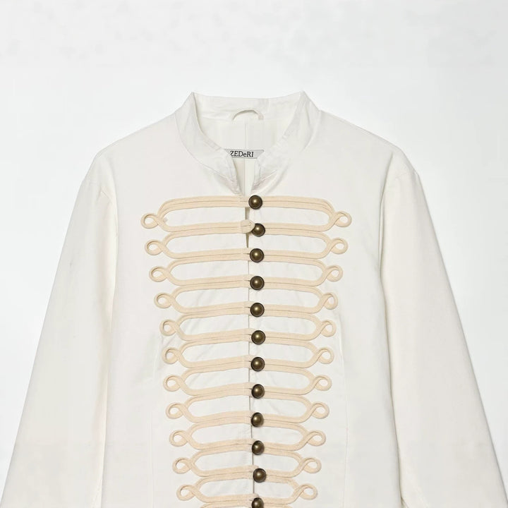 Women's Military-Inspired Short Jacket with Frog Closures and Stand-Up Collar Mune Fashion