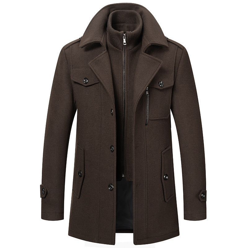 Men's elegant double-breasted wool coat with removable knit collar and concealed zipper Mune Fashion