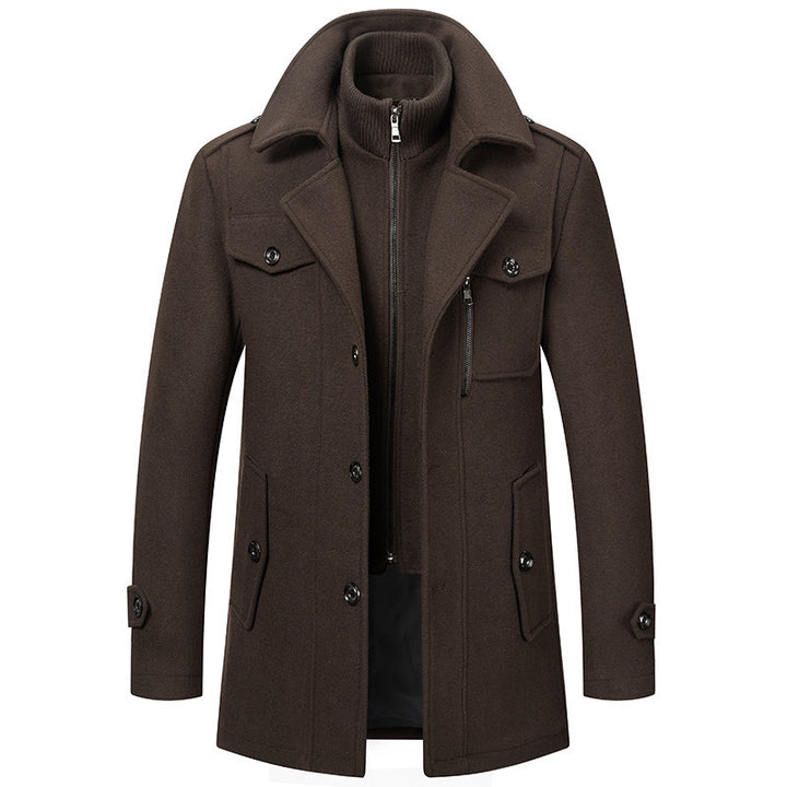 Men's elegant double-breasted wool coat with removable knit collar and concealed zipper Mune Fashion
