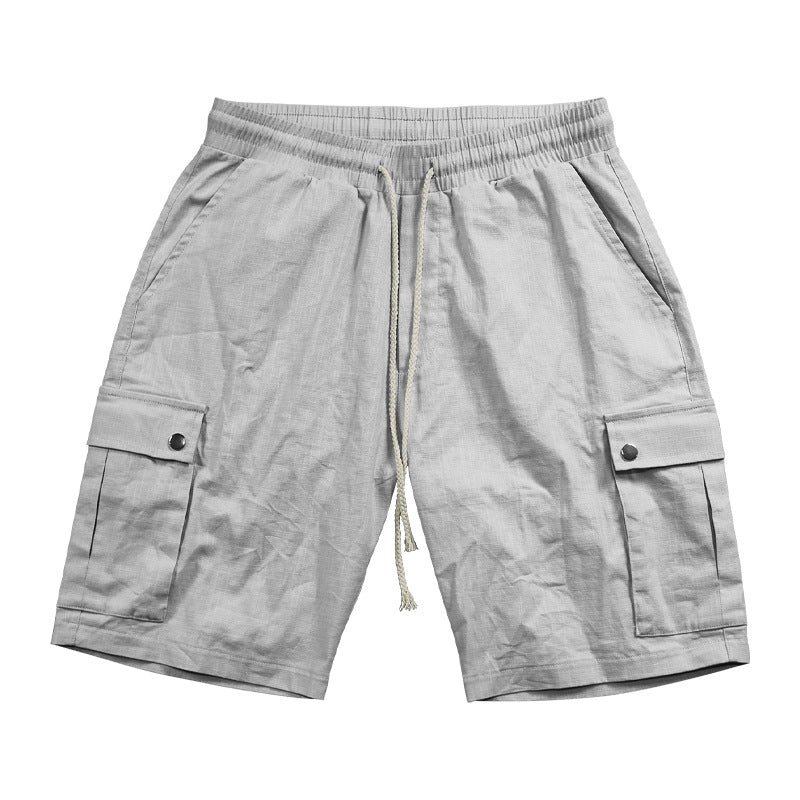 Men's urban cargo Bermuda shorts made of linen-cotton blend with elastic drawstring waistband and snap-flap pockets Mune Fashion