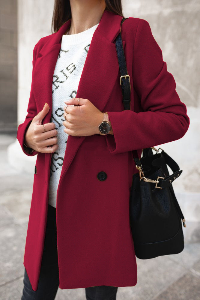 Women's elegant tailored wool blend coat with notch collar and concealed button placket Mune Fashion