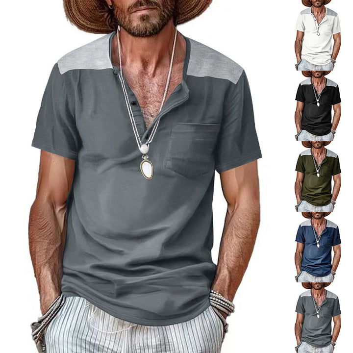 Men's short-sleeve henley shirt made of soft cotton blend with chest pocket and shoulder yoke Mune Fashion