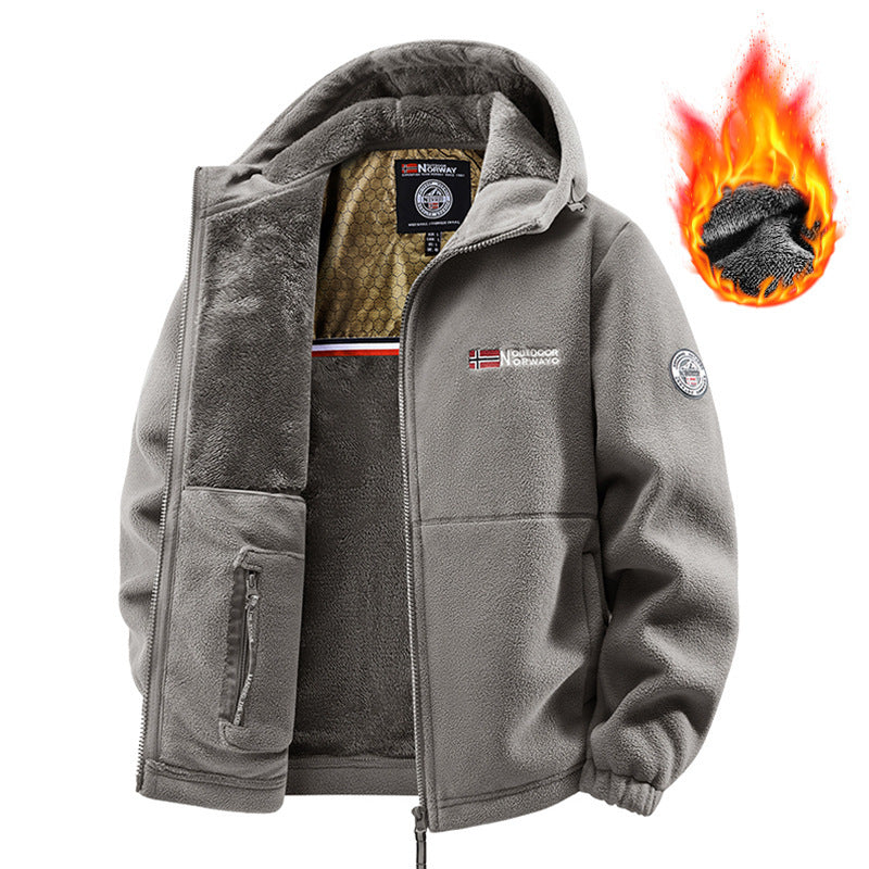 Men's Polar Fleece Thermo Outdoor Jacket with Teddy Lining and Stand-Up Collar Mune Fashion