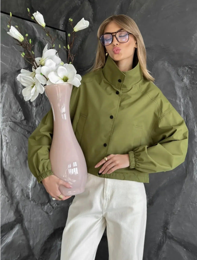 Ladies Stylish Short Jacket with High Collar