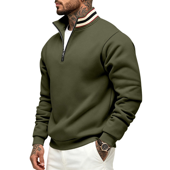 Men's sweatshirt with half zip and striped standing collar Mune Fashion