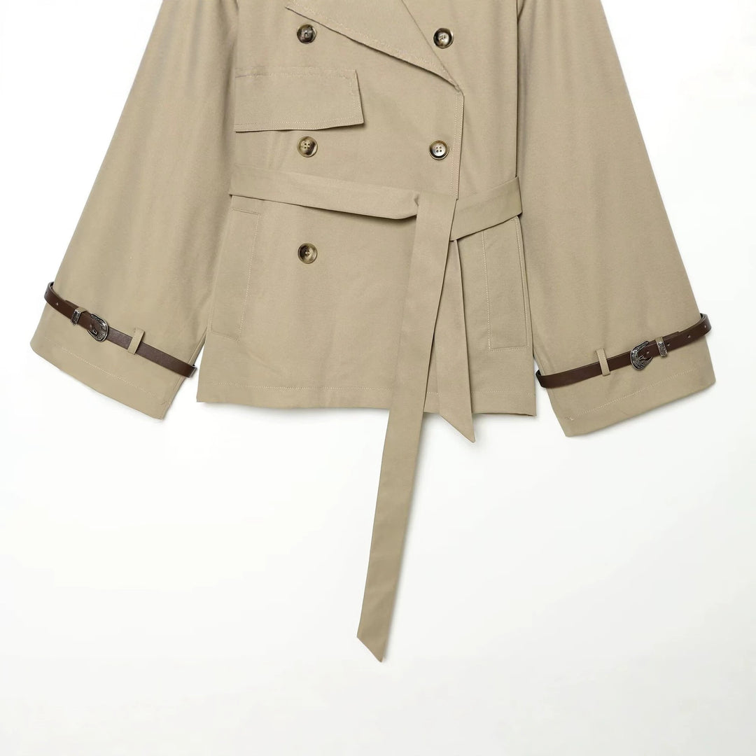 Women's Short Trench Cape with Fitted Tie Belt Mune Fashion