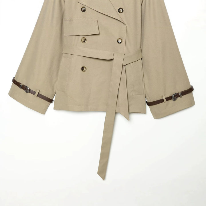 Women's Short Trench Cape with Fitted Tie Belt Mune Fashion