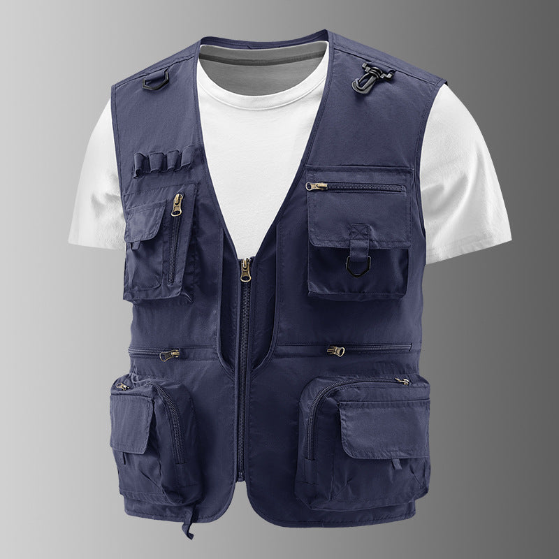 Men's Multifunctional Cargo Utility Vest with numerous zippered pockets and D-rings Mune Fashion