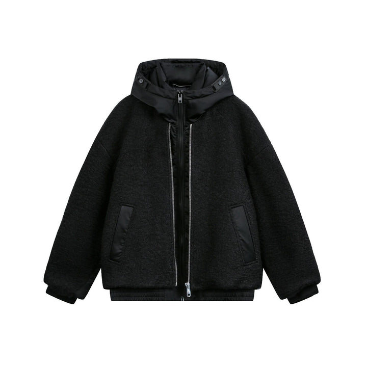 Women's Oversize Wool Blend Bomber Jacket with Quilted Hood Mune Fashion