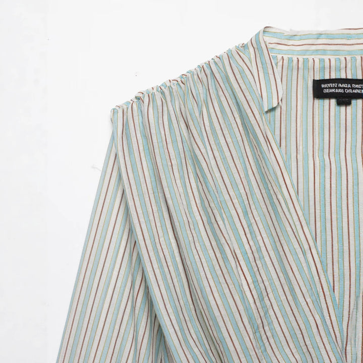 Women's Striped Cropped Blouse with Deep V-Neck and Gathered Underbust Seam Mune Fashion