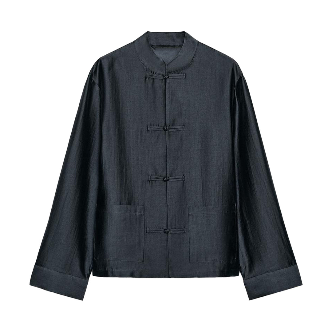 Women loosely cut jacket with mandarin collar and knot closures Mune Fashion