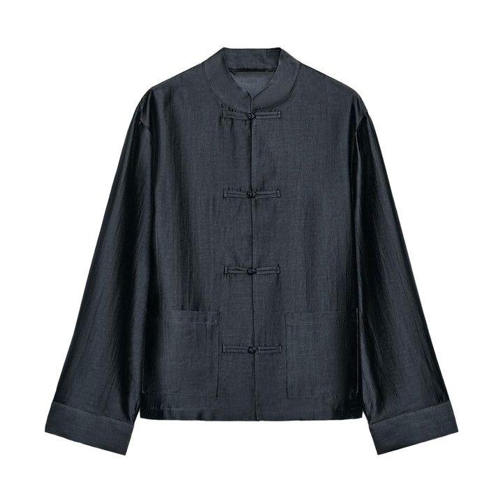 Women loosely cut jacket with mandarin collar and knot closures Mune Fashion