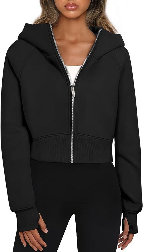 Women's Short-Cut Performance Hoodie with Full Zip and Thumb Hole Cuffs Mune Fashion