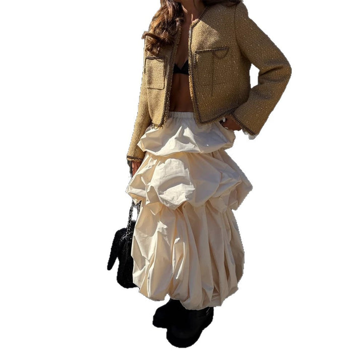 Women's lace bodysuit with transparent insert and dramatic tiered ruffle skirt set Mune Fashion