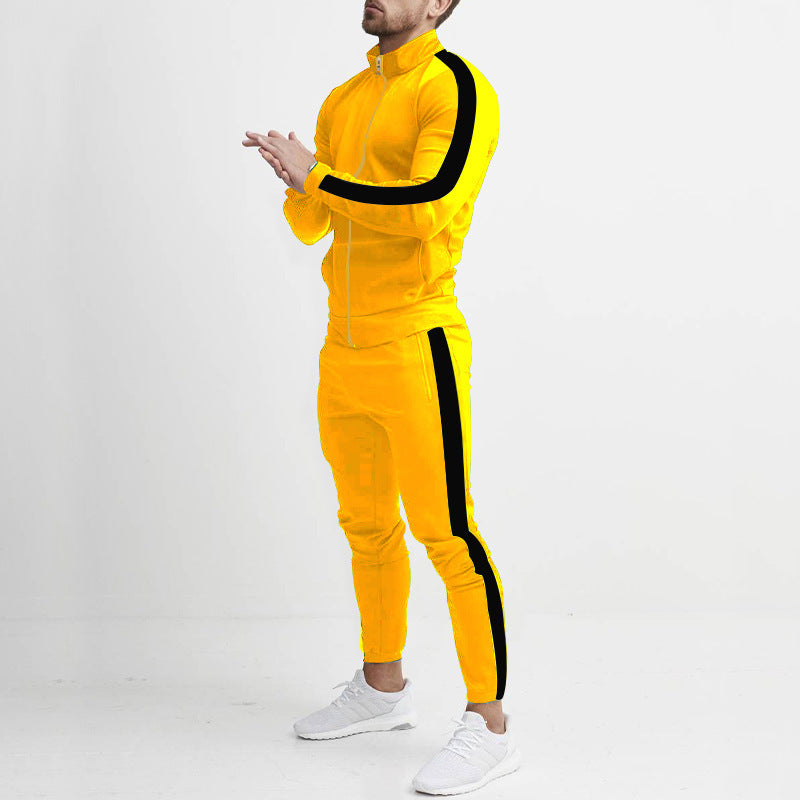 Men's retro striped zip training set with stand-up collar and tapered jogging pants Mune Fashion