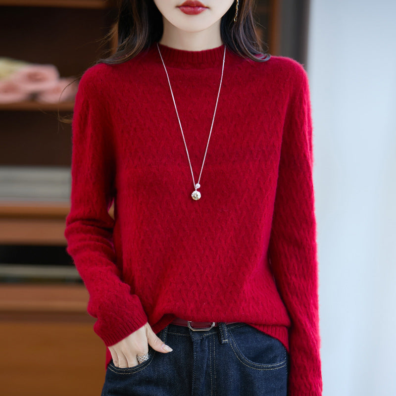 Women's Soft Fine Knit Sweater with Short Mock Neck, Light Mohair Look and Relaxed Silhouette Mune Fashion