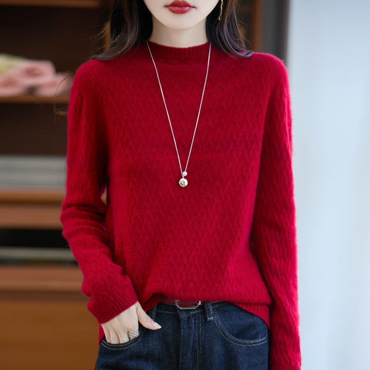 Women's Soft Fine Knit Sweater with Short Mock Neck, Light Mohair Look and Relaxed Silhouette Mune Fashion